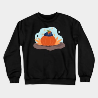 Black cute cat in a Halloween pumpkin. Autumn poster vector illustration Crewneck Sweatshirt